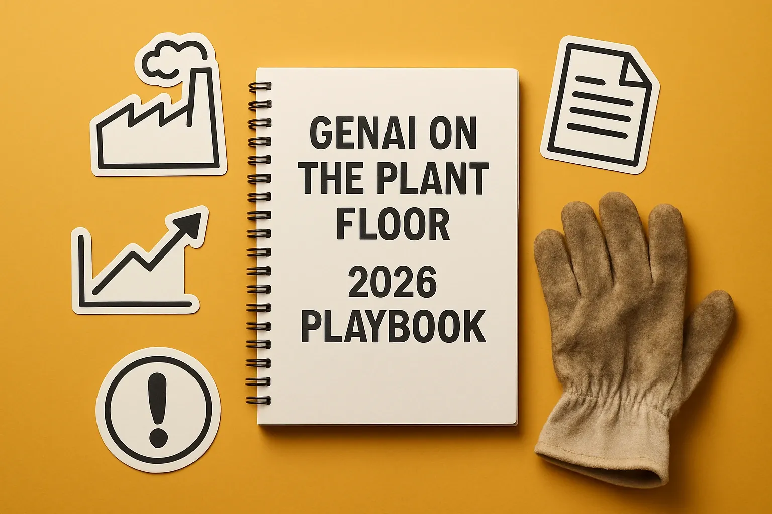Generate a photorealistic flat lay image for an article following this concept:
GenAI On The Plant Floor, 2026 Playbook
Most plants do not need sci‑fi automation to see value in 2026. They need AI that helps crews hit spec, avoid surprises, and explain why a line tripped. If you run cement, concrete, asphalt, glass, or insulation, this short playbook shows where generative AI and classic machine learning actually fit in messy, time‑pressed operatons.
Hard style requirements:
- Photorealistic, top-down (90-degree overhead) flat lay product photography.
- Single solid-colored background (choose a random solid background color).
- Bright, clean studio lighting (softbox/high-key), minimal shadows, crisp detail, sharp focus.
- ONE unified main composition that tells a clear visual story at a glance.
- Convey action/meaning using object arrangement, and PHYSICAL indicators (paper cutout, simple shape icons as stickers/cutouts). No digital UI overlays.
Content constraints:
- Must convey themes of international mobility, professional growth, or navigating processes.
- ABSOLUTELY NO TEXT of any kind: no words, no letters, no numbers, no labels, no signage.
- Avoid culturally specific references; use globally recognizable objects only.
Strict negatives (must avoid):
- No illustration, no drawing, no vector art, no cartoon, no anime.
- No CGI, no 3D render, no plastic toy look unless explicitly part of the concept.
- No watermarks, no captions, no logos, no brand marks, no typography.
Output: a single photorealistic overhead flat lay studio photo that fully follows the concept and constraints.