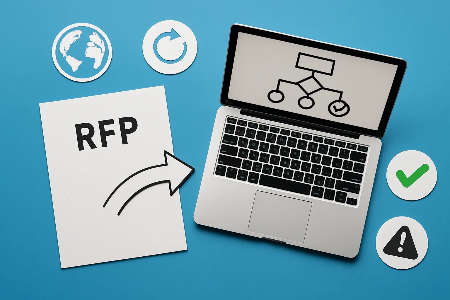 Generate a photorealistic flat lay image for an article following this concept:
From RFP To Quote-Ready Configuration
In 2026, most manufacturers still treat RFP compliance and CPQ as separate worlds, which slows bids and invites errors. The fix is not another portal. It is turning tender requirements into executable rules that your configurator enforces every time. Do this and compliant alternates appear instantly, risks are disclosed, and audit trails hold up under review. It sounds fancy, but teh first wins come from small steps you can ship inside your current stack.
Hard style requirements:
- Photorealistic, top-down (90-degree overhead) flat lay product photography.
- Single solid-colored background (choose a random solid background color).
- Bright, clean studio lighting (softbox/high-key), minimal shadows, crisp detail, sharp focus.
- ONE unified main composition that tells a clear visual story at a glance.
- Convey action/meaning using object arrangement, spatial relationships, and PHYSICAL indicators (paper cutout, simple shape icons as stickers/cutouts). No digital UI overlays.
Content constraints:
- Must convey themes of international mobility, professional growth, or navigating processes.
- ABSOLUTELY NO TEXT of any kind: no words, no letters, no numbers, no labels, no signage.
- Avoid culturally specific references; use globally recognizable objects only.
Strict negatives (must avoid):
- No illustration, no drawing, no vector art, no cartoon, no anime.
- No CGI, no 3D render, no plastic toy look unless explicitly part of the concept.
- No watermarks, no captions, no logos, no brand marks, no typography.
Output: a single photorealistic overhead flat lay studio photo that fully follows the concept and constraints.