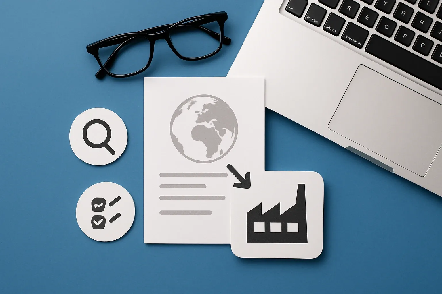 Generate a photorealistic flat lay image for an article following this concept:
EU AI Act For Manufacturing AI, In Plain English
Leaders rolling out AI manufacturing tools in 2026 keep asking the same question: will the EU AI Act slow down catalog intelligence, SKU matching, product comparisons, or quote and RFP drafting. Short answer: usually not. The Act’s risk-based rules mostly target very different scenarios. The key is knowing when simple transparency is enough and when high‑risk obligations switch on. Here is a practical guide you can use in procurement reviews today.
Hard style requirements:
- Photorealistic, top-down (90-degree overhead) flat lay product photography.
- Single solid-colored background (choose a random solid background color).
- Bright, clean studio lighting (softbox/high-key), minimal shadows, crisp detail, sharp focus.
- ONE unified main composition that tells a clear visual story at a glance.
- Convey action/meaning using object arrangement, spatial relationships, and PHYSICAL indicators (paper cutout, simple shape icons as stickers/cutouts). No digital UI overlays.
Content constraints:
- Must convey themes of international mobility, professional growth, or navigating processes.
- ABSOLUTELY NO TEXT of any kind: no words, no letters, no numbers, no labels, no signage.
- Avoid culturally specific references; use globally recognizable objects only.
Strict negatives (must avoid):
- No illustration, no drawing, no vector art, no cartoon, no anime.
- No CGI, no 3D render, no plastic toy look unless explicitly part of the concept.
- No watermarks, no captions, no logos, no brand marks, no typography.
Output: a single photorealistic overhead flat lay studio photo that fully follows the concept and constraints.