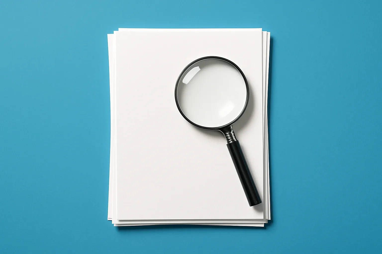 Tile of Stacked Product Sheets With Magnifying Glass