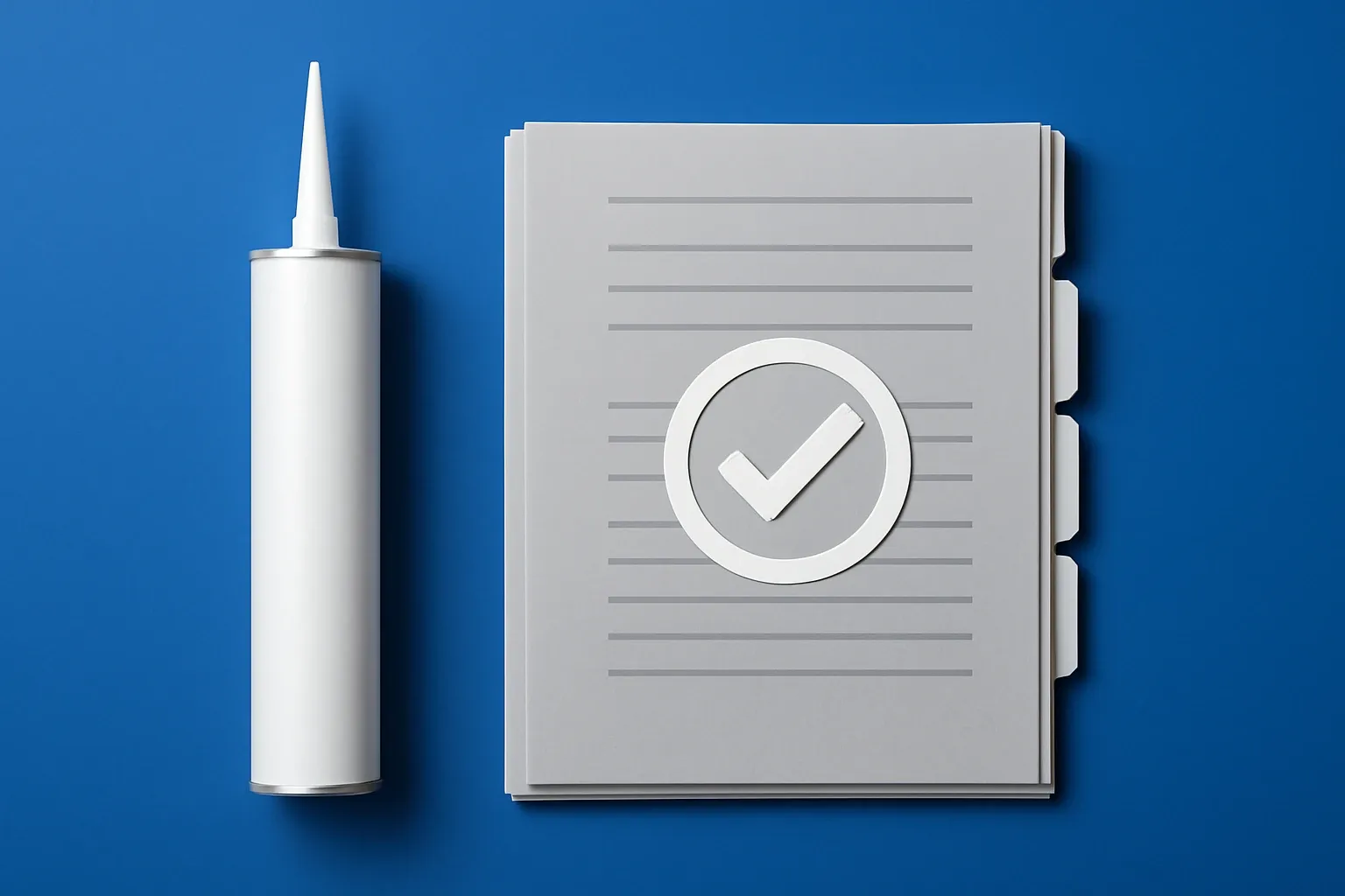 Flat Lay of a Construction Spec Packet and Sealant Cartridge
